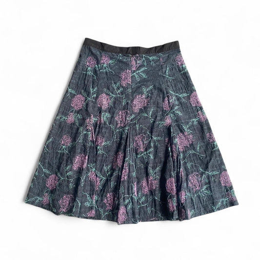 90s Black and purple floral pleated skirt