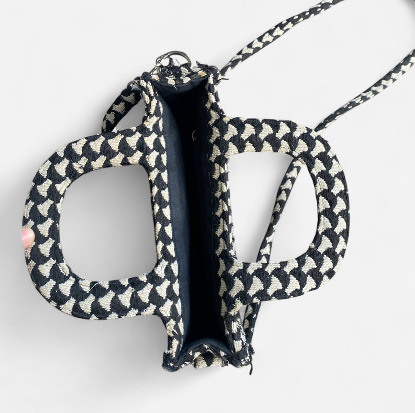 Vintage Black & white print fabric crossbody mini bag
