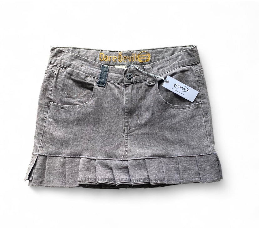 Reworked Grey denim skull mini skirt