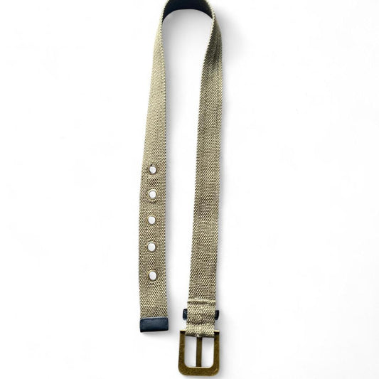 Y2K EDC chunky khaki green army canvas belt with gold buckles