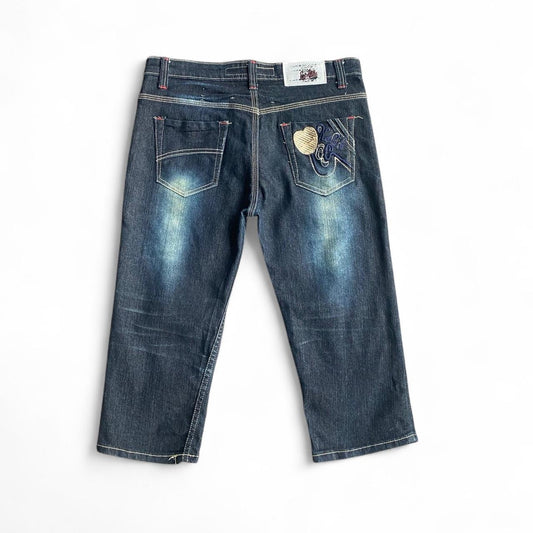 Vintage mid rise denim embroidered 3/4 jeans