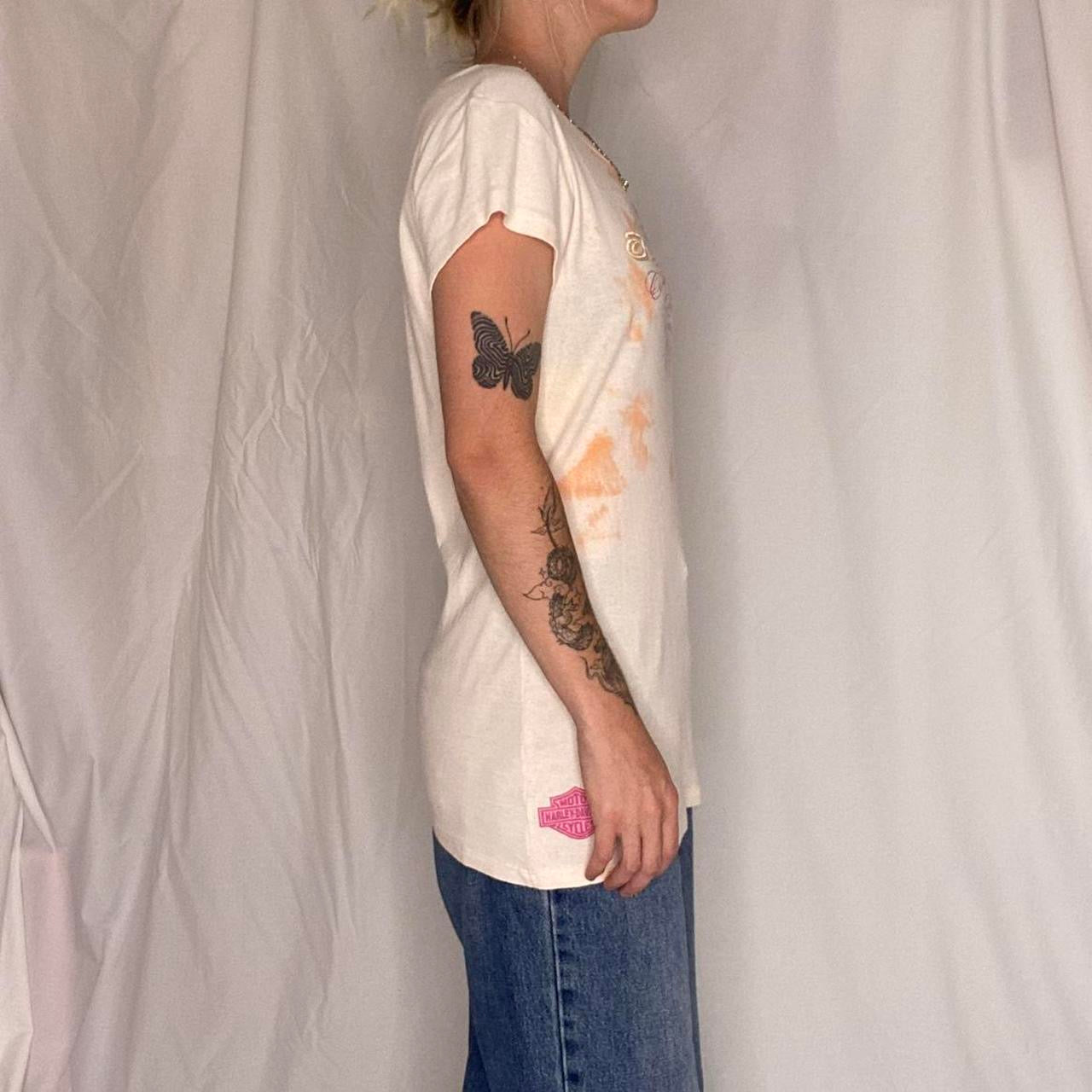 Y2K Peach Harley Davidson tie-dye tee