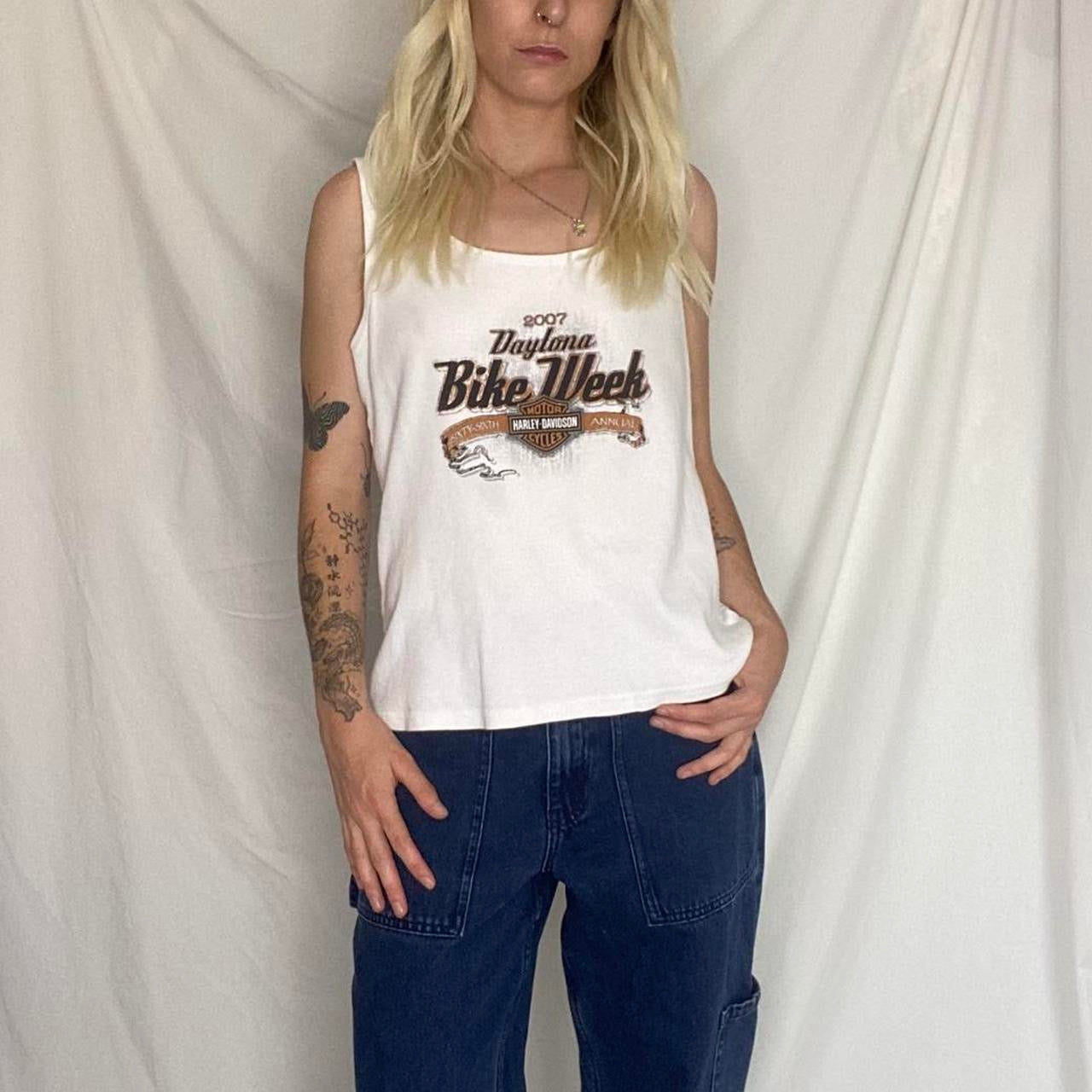 Vintage White graphic Harley Davidson top