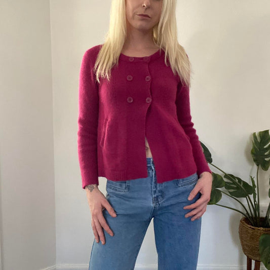 90s magenta pink cardigan with button up detail
