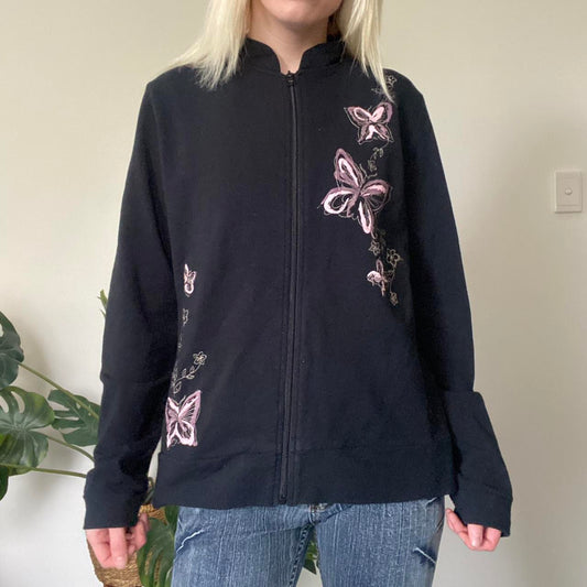 Y2K black and pink Butterfly zip up jacket
