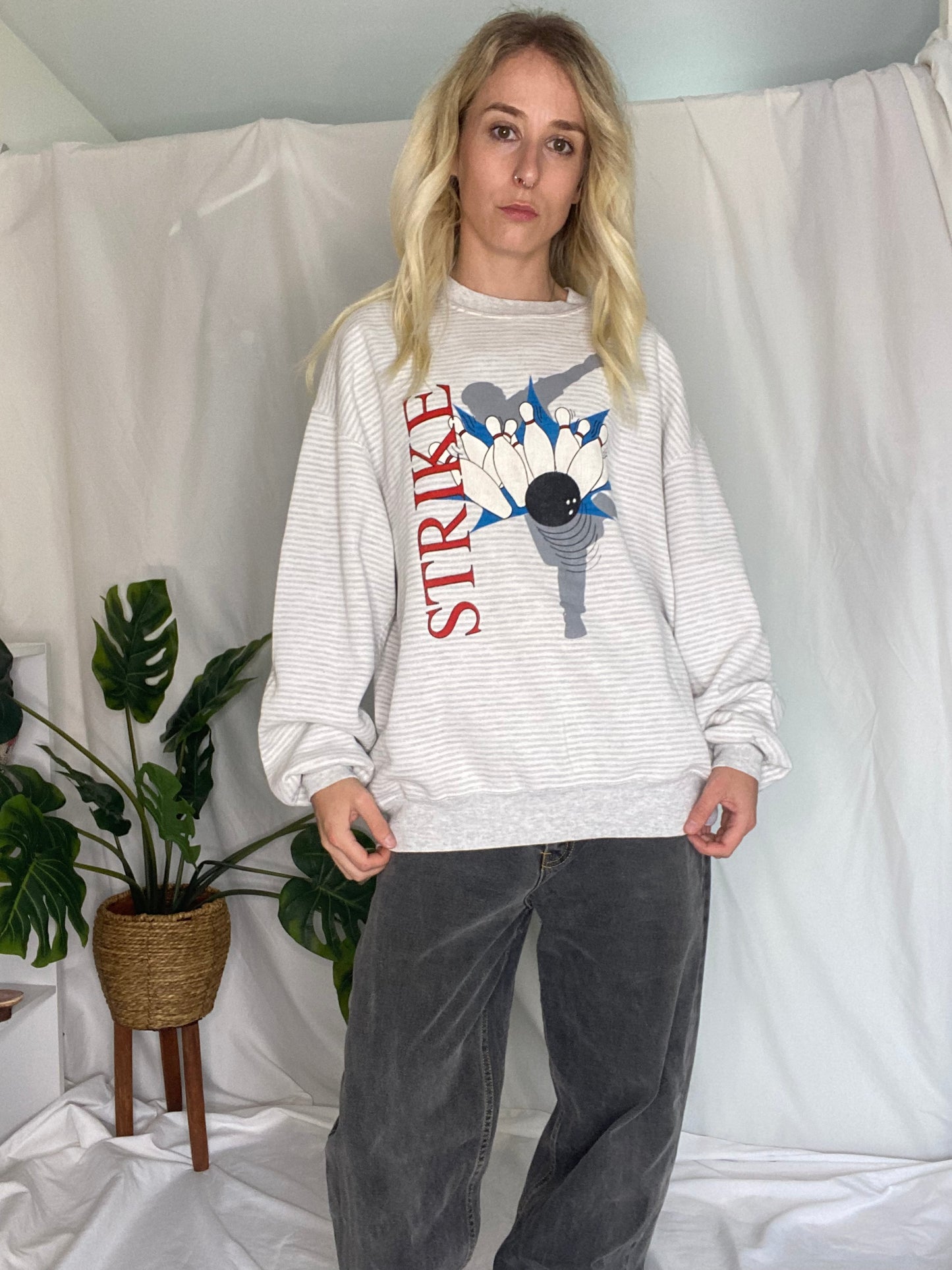 Vintage 80s Grey Strike Bowling Sweatshirt