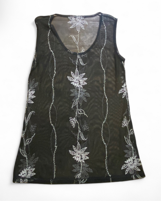 Vintage 90s style mesh embroidered Top