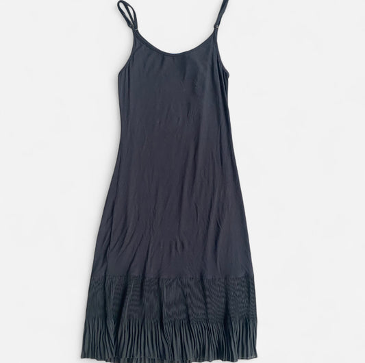 Beautiful Black pleated midi dress with a flared frill hem