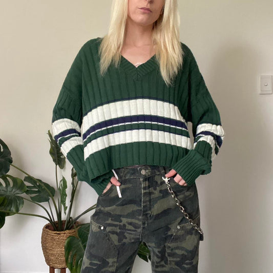 Green and white Striped jumper