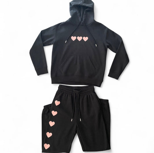 Black and pink heart Hoodie and Track pant set