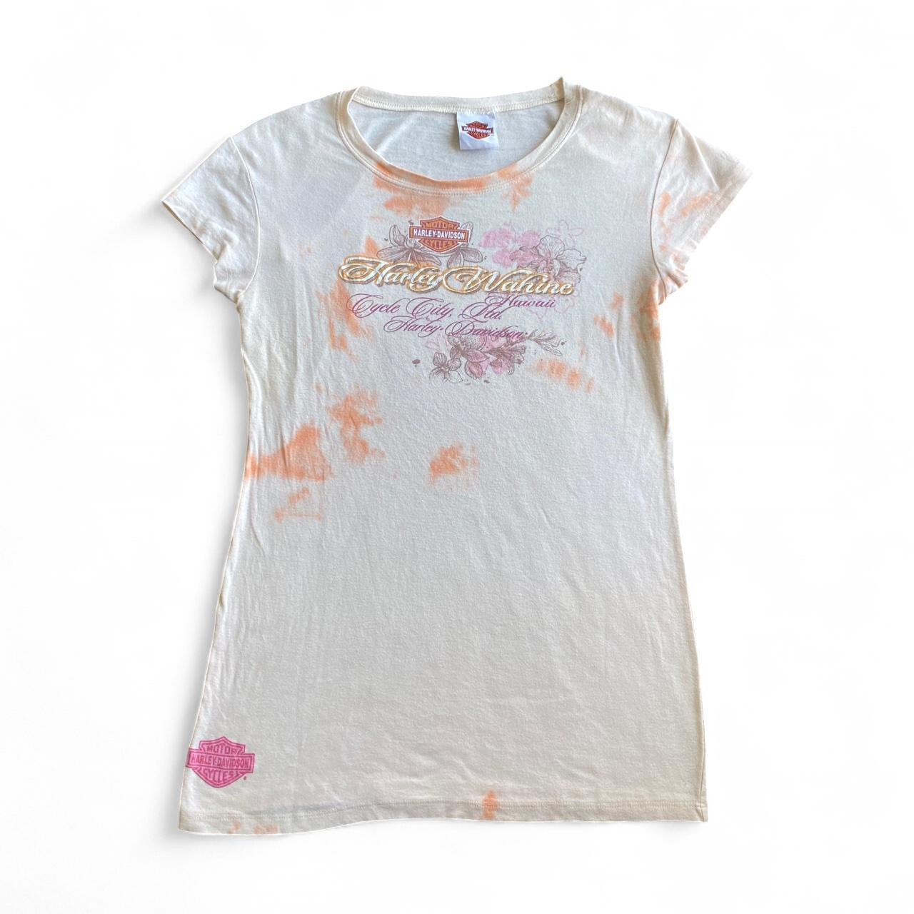 Y2K Peach Harley Davidson tie-dye tee