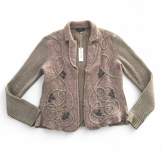 Brown felt/knit zip up Cardi