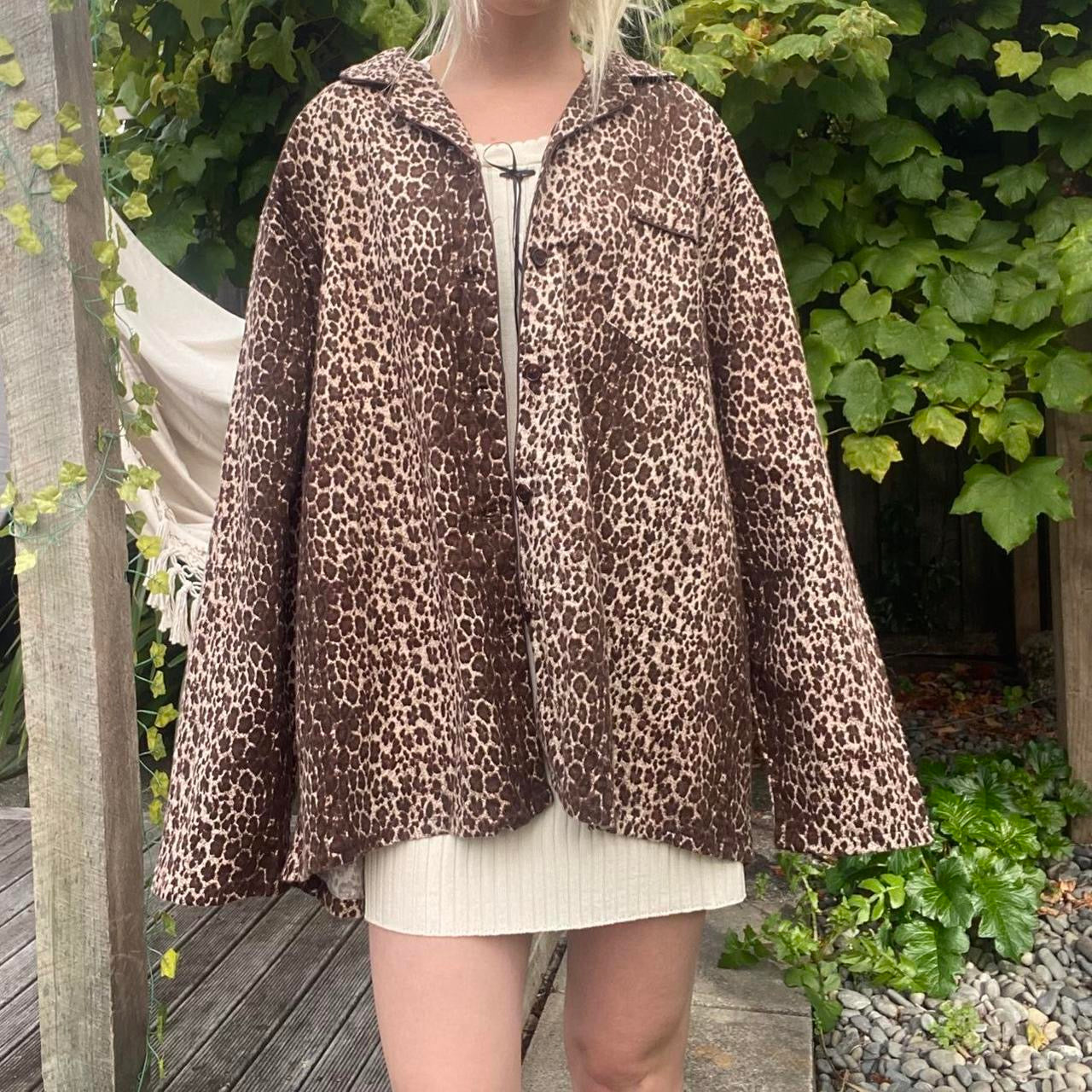 Brown and tan leopard print shirt jacket