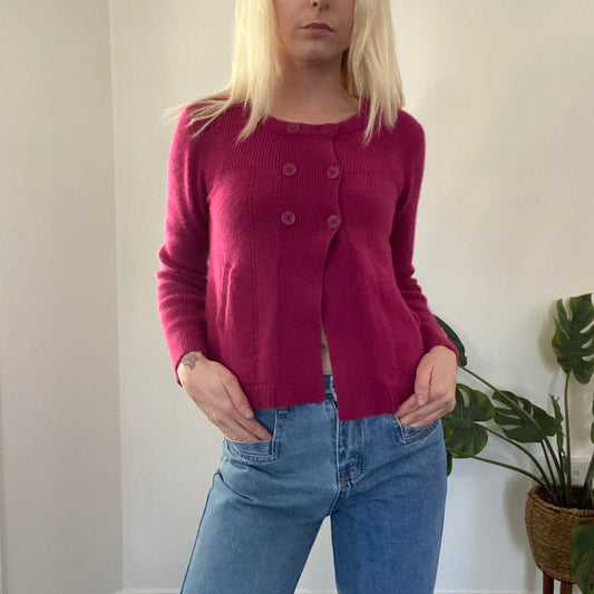 90s magenta pink cardigan with button up detail