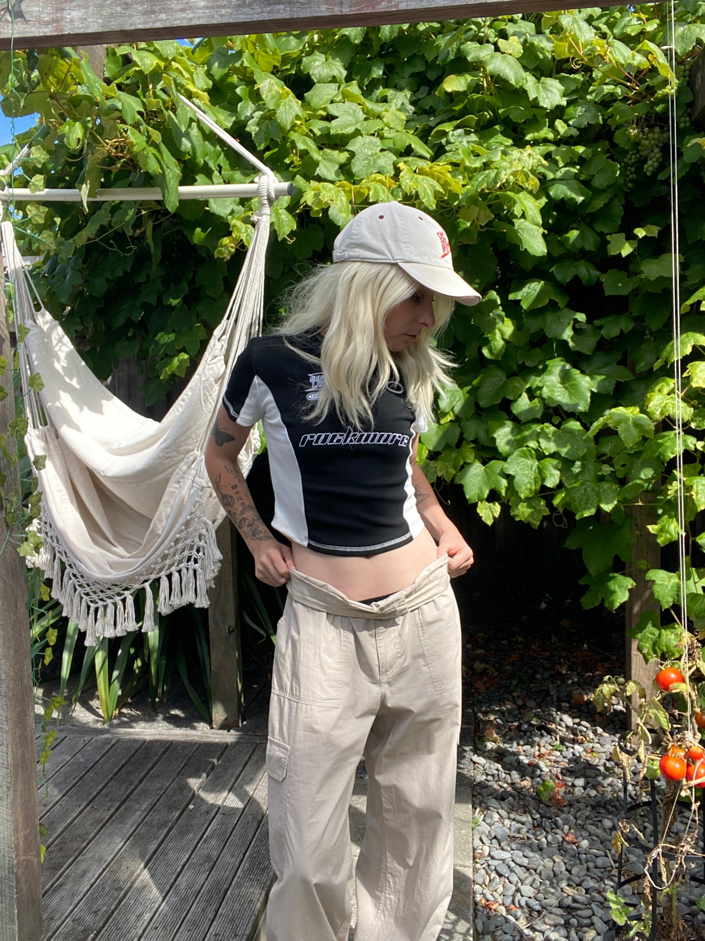 Cream wide-leg cargo pants!