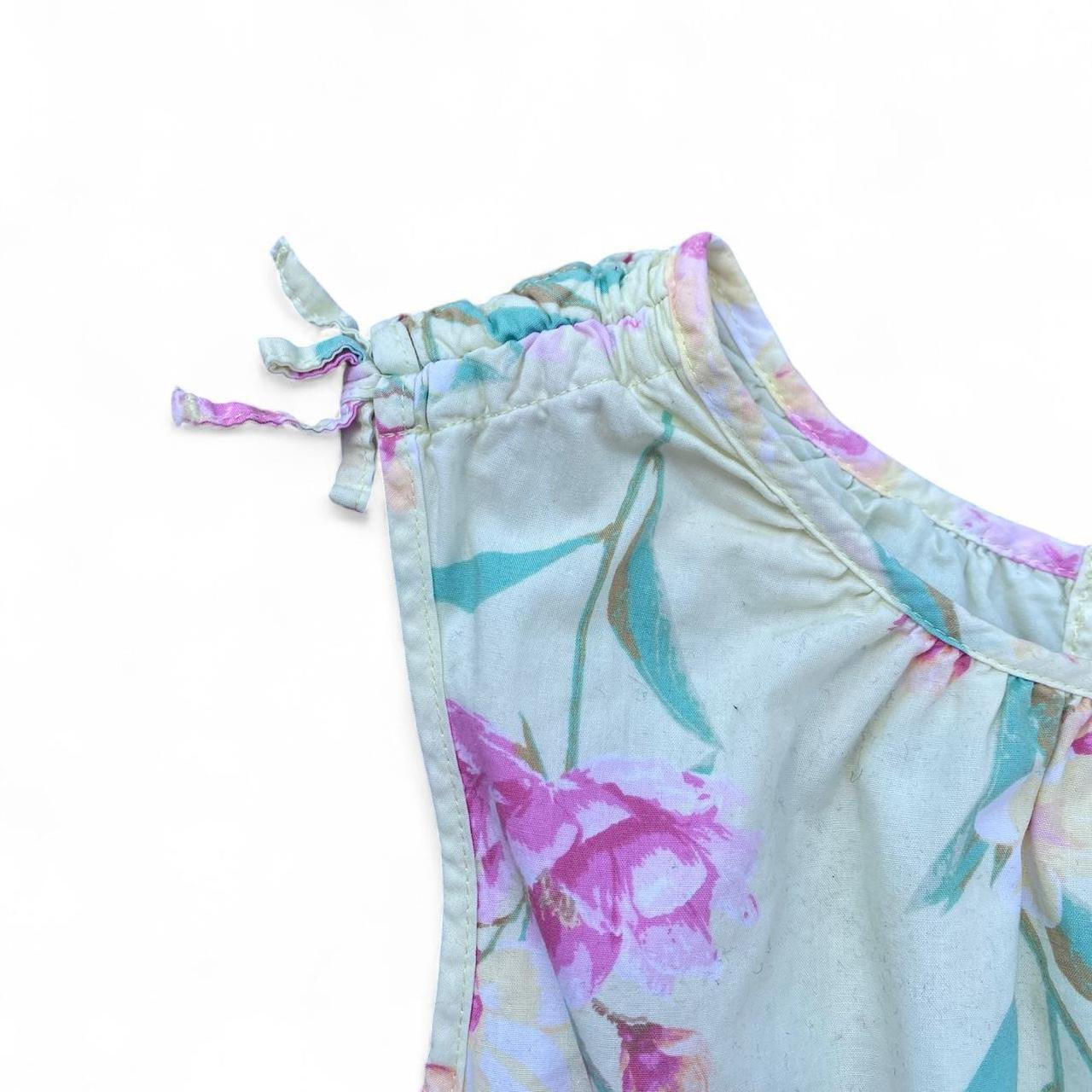 Baby yellow floral summer dress with pink flowers