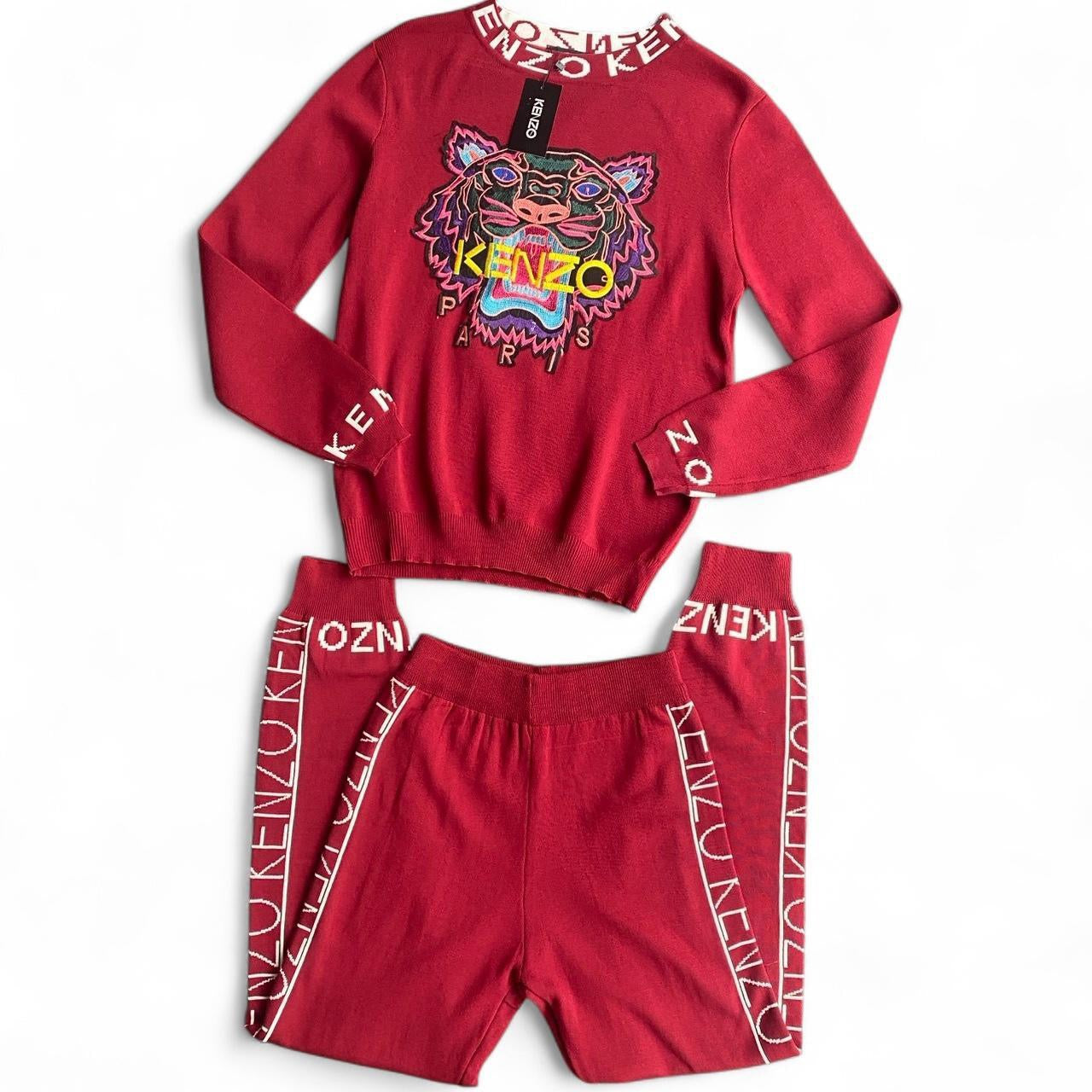 Kenzo style Burgundy and white sweatshirt and pants set