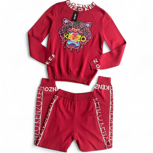 Kenzo style Burgundy and white sweatshirt and pants set