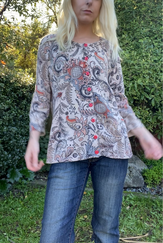 Funky Vintage Paisley Button Up Long-sleeve