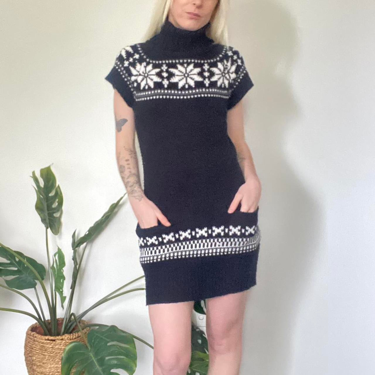 Black and white vintage knit turtleneck dress