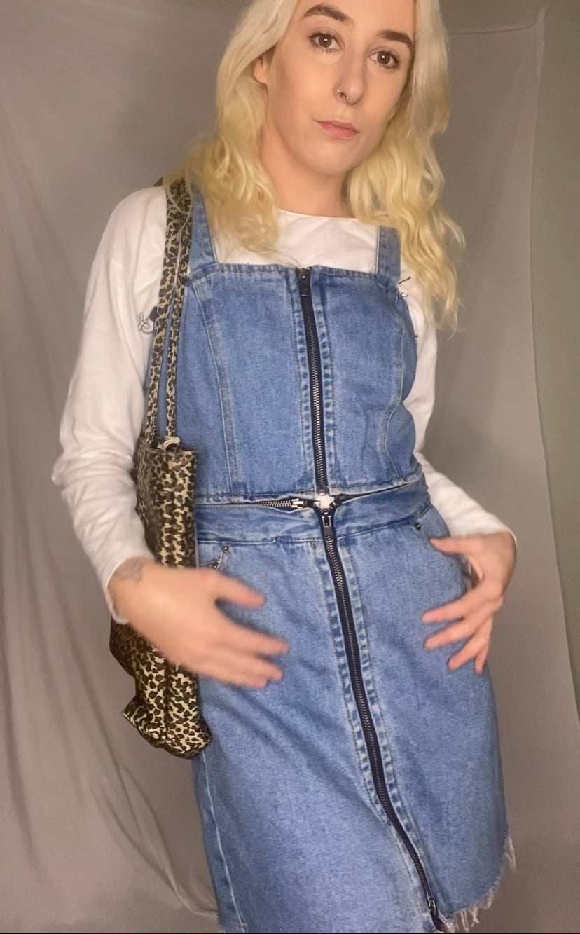Blue denim overall zipper dress/set