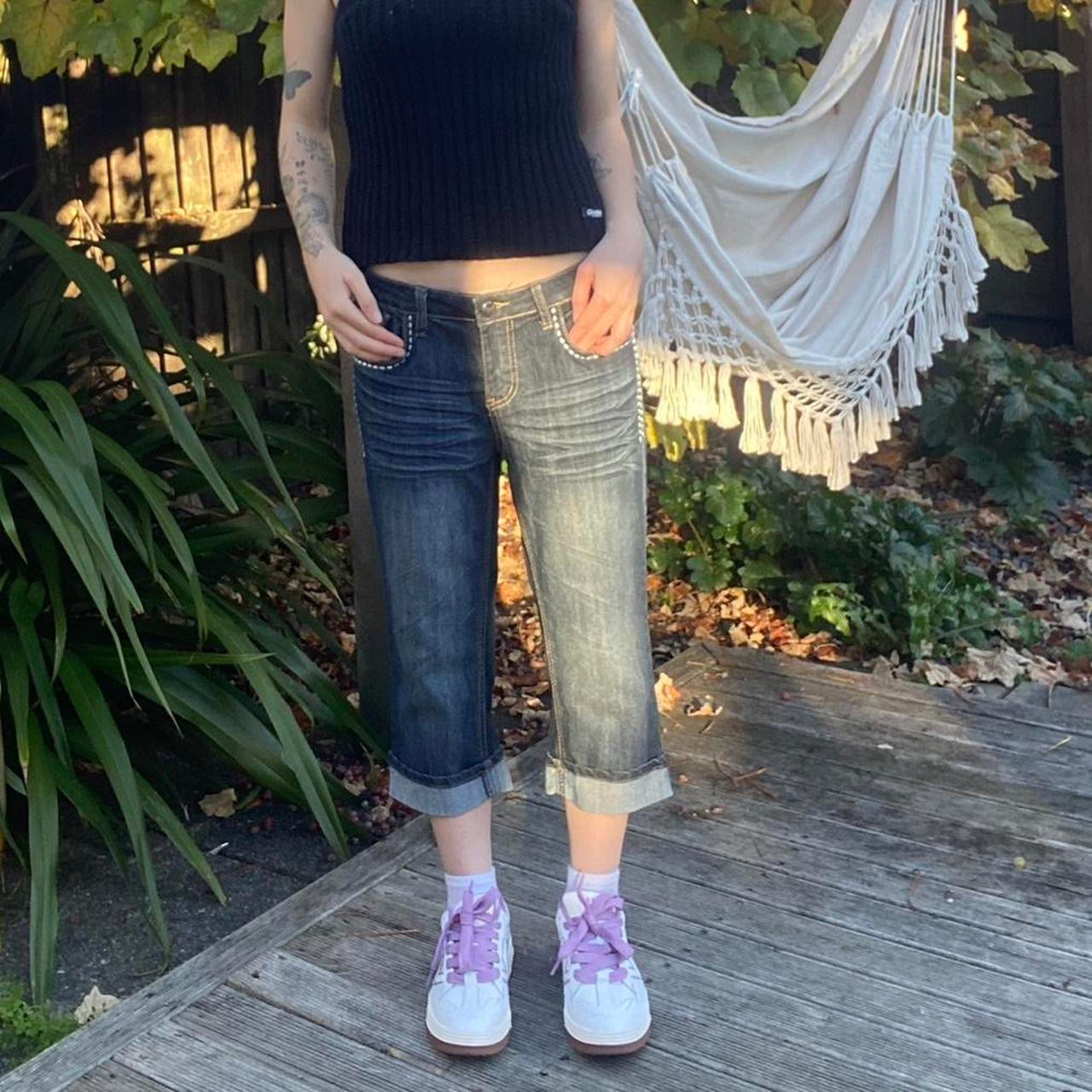 Vintage 90s 3/4 mid rise denim studded jeans