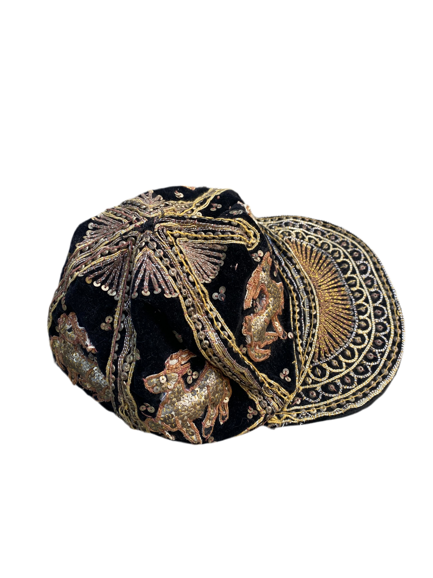 Vintage Black Velvet Cap with gold embroidery