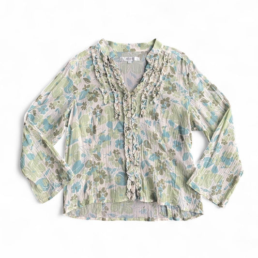 Cute Y2K Green floral ruffle blouse