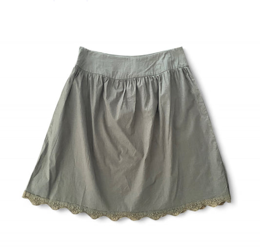 Khaki green fairy low rise midi skirt with lace trim