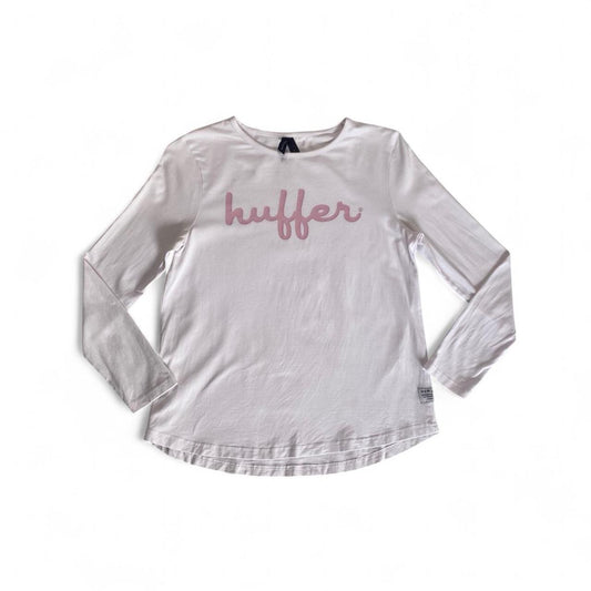 Huffer white long sleeve top with pink logo