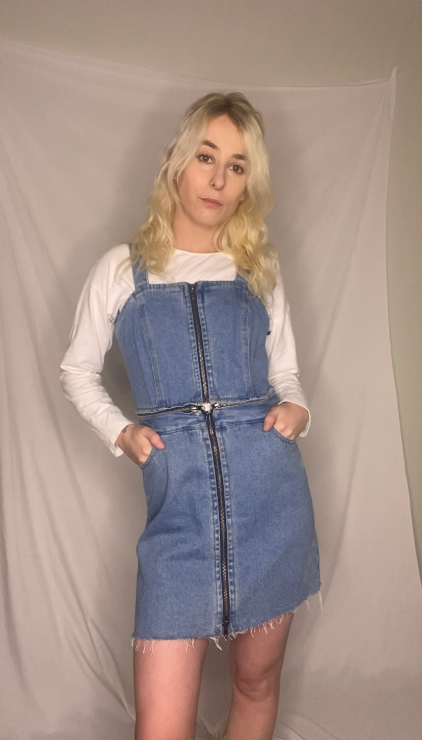Blue denim overall zipper dress/set