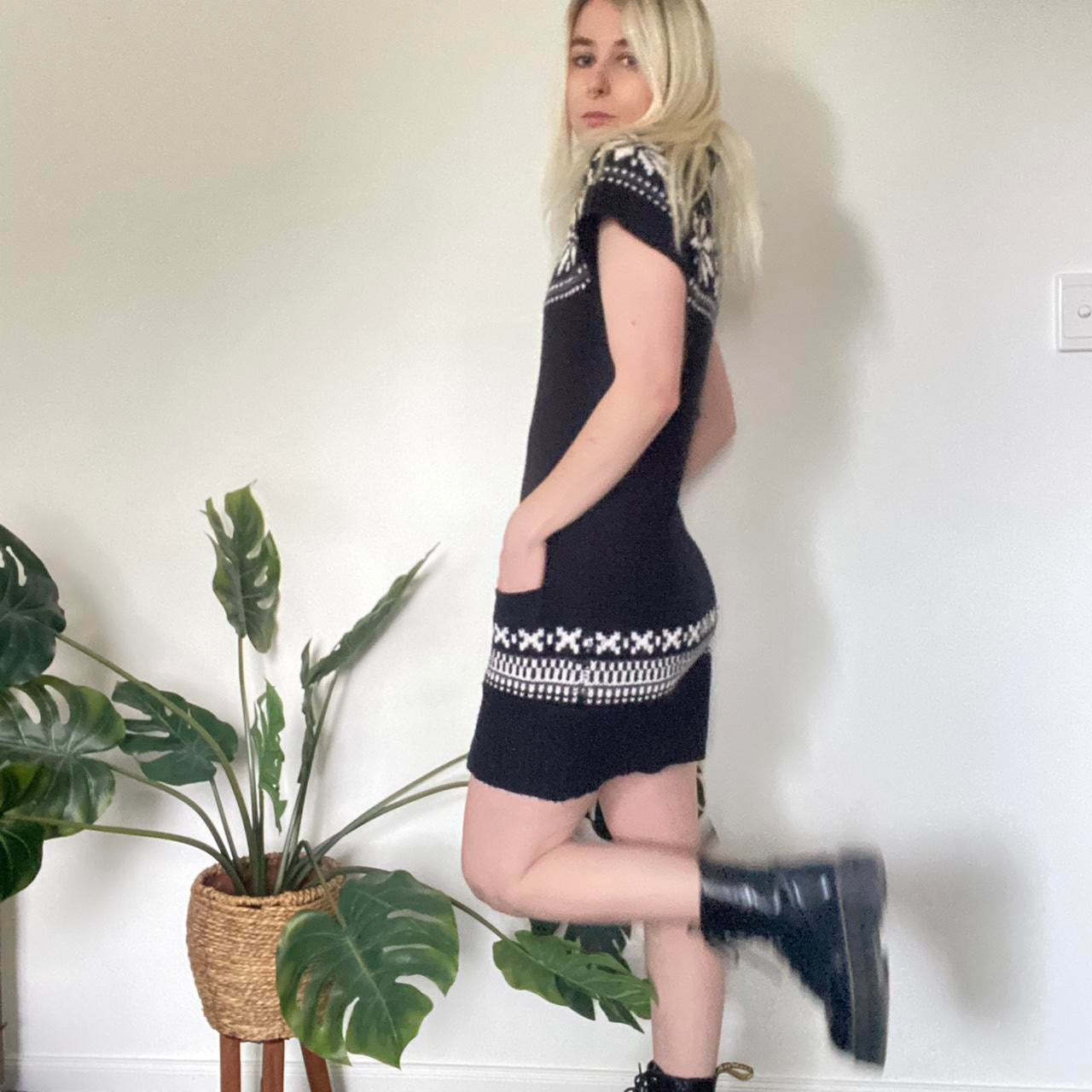Black and white vintage knit turtleneck dress