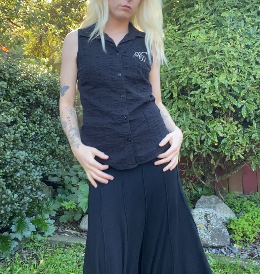 Y2K Harley Davidson Black Collared button up Top