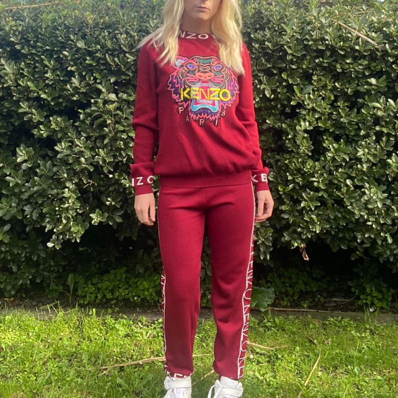 Kenzo style Burgundy and white sweatshirt and pants set