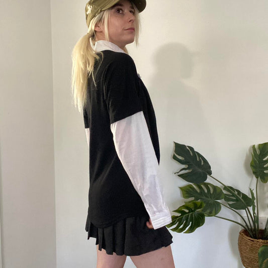 Y2K Black and white asymmetrical layered shirt