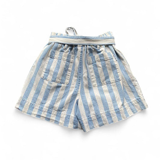 Huffer high-waisted Blue and white striped denim shorts with cute tie up waist