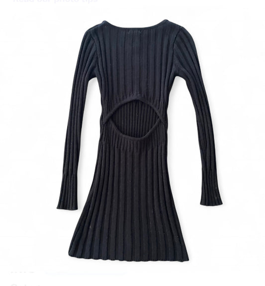 Black long sleeve ribbed knit dress