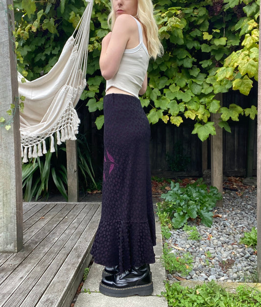 90s Dark purple polka dot maxi skirt