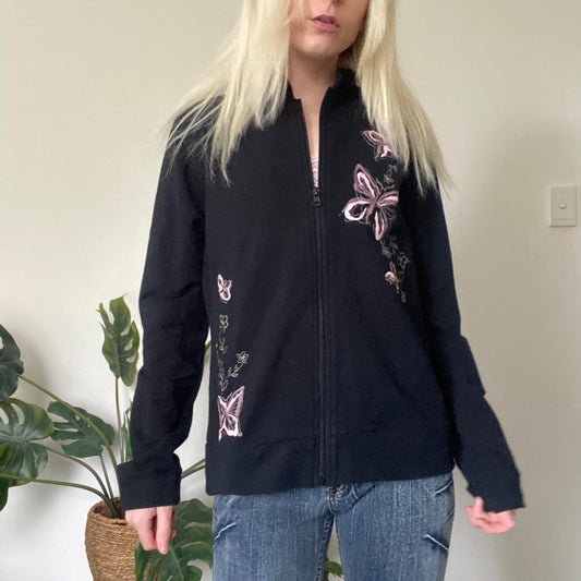 Y2K black and pink Butterfly zip up jacket