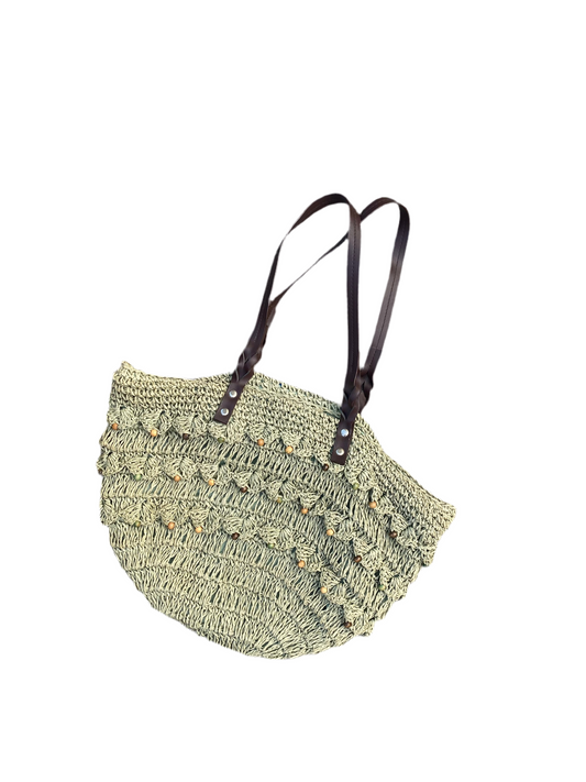 Amazing vintage green woven bag with cute beads