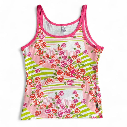 Y2K Pink and green tank top with rose print