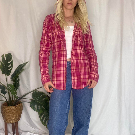 Two Toned Pink plaid Hurley button up shirt