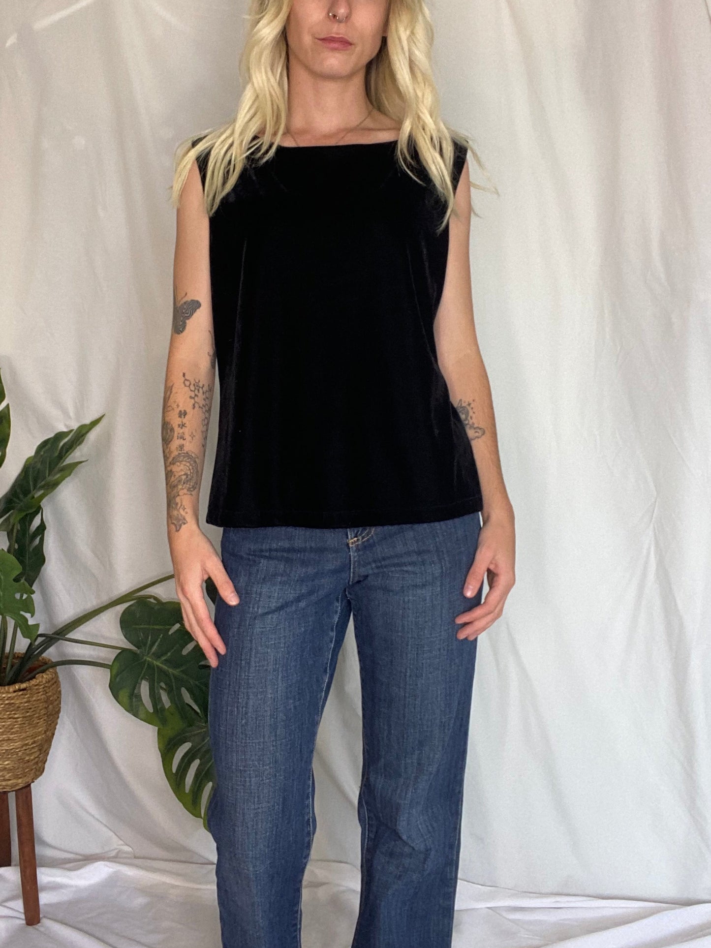 Vintage Velvet Black square neck tank top