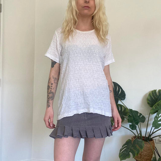 Y2K white ruched patterned tee