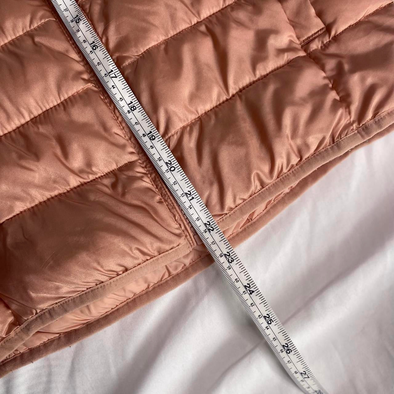 Blush pink puffer vest with hood