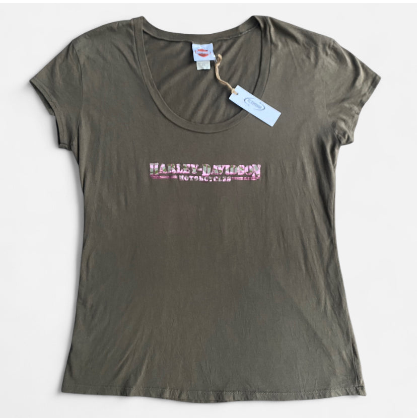Vintage Y2K Harley Davidson army girl pink and Khaki tee!