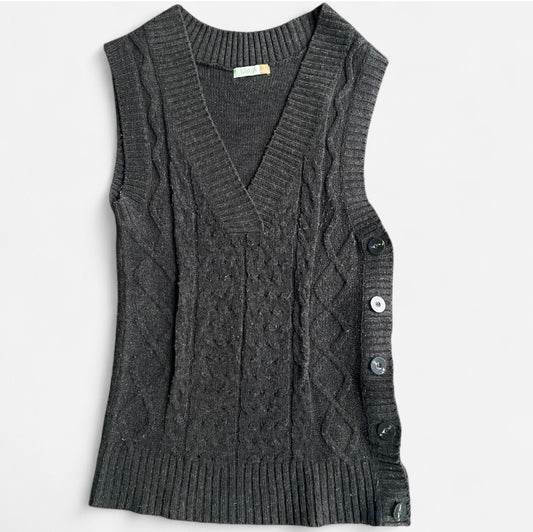 Y2K Grey knit sweater vest dress with buttons