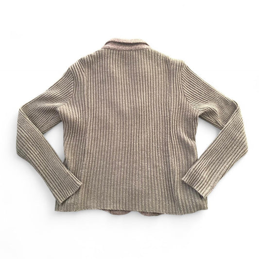 Brown felt/knit zip up Cardi