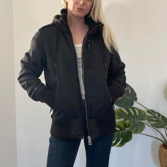 Y2K layered zip up hooded puffer jacket