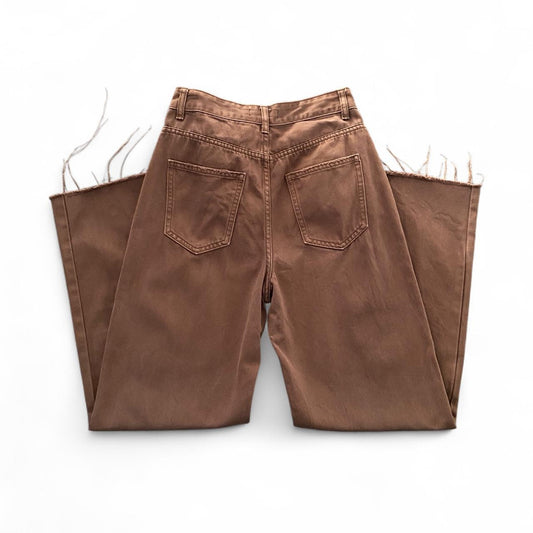 Brown high-waisted straight leg jeans